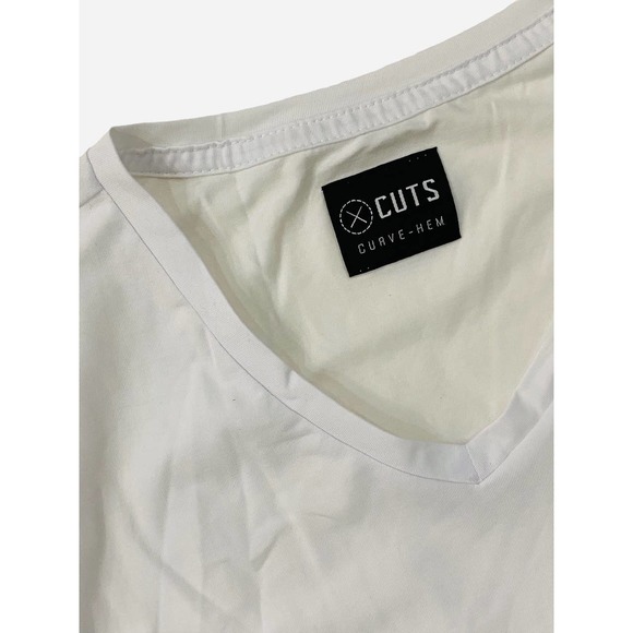 Cuts Clothing Men's Curve Hem V-Neck 4 Way Stretch Tee T-Shirt - White - Picture 7 of 8